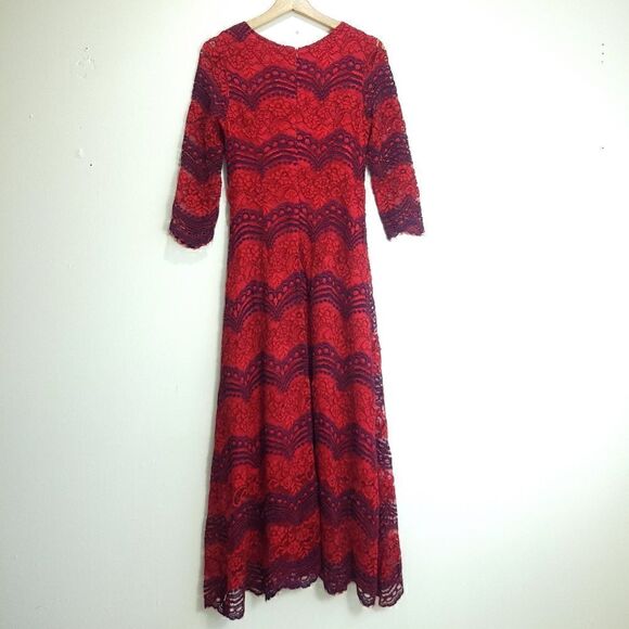 Vintage Navy & Red Lace 3/4 Sleeve Maxi Gown - Picture 6 of 12